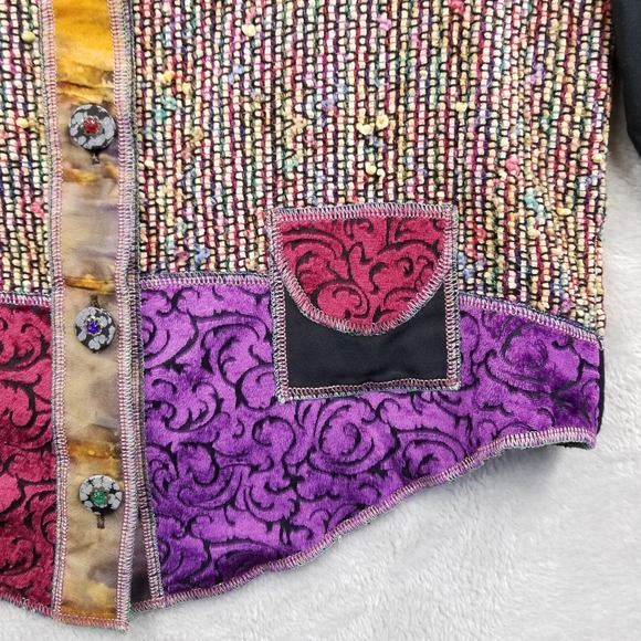 Vintage Jacket Women M Patchwork Colorful‎ Chenille Velvet Art to Wear Hippie - Picture 10 of 11